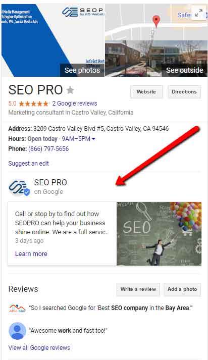 google my business google posts use for your bay area business online marketing seo